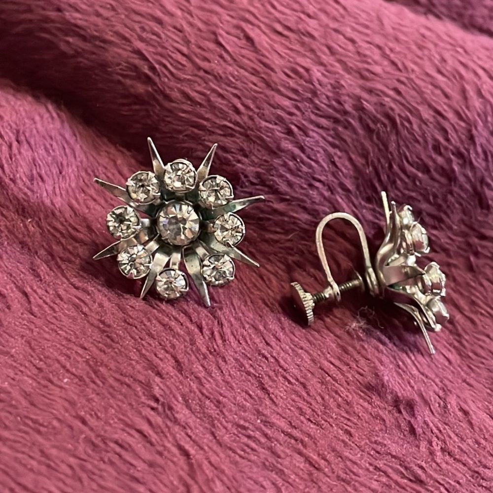 dazzling screw back earrings, vintage
